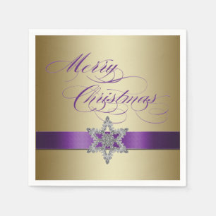 Serviette Jetable Joyeux Joyeux Noël violet de flocon de neige