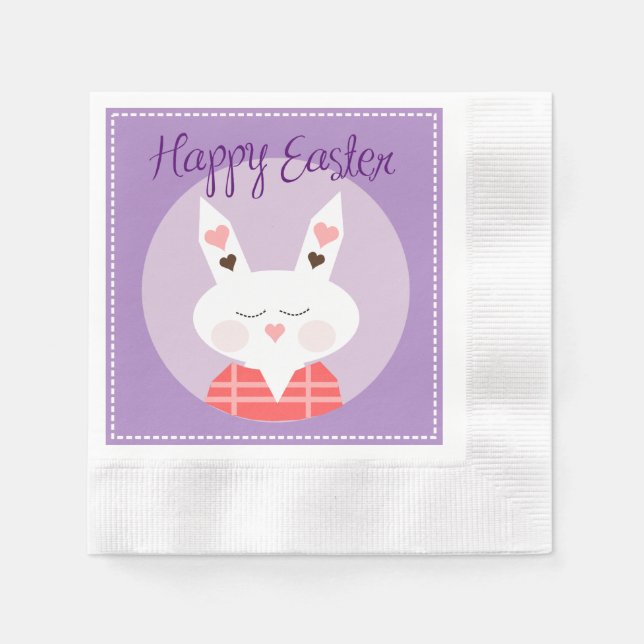 Serviette Jetable Joyeux Lapin de Pâques Coin Cocktail Papier Napkin (Devant)