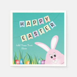 Serviette Jetable Joyeux lapin et oeufs mignons de Pâques