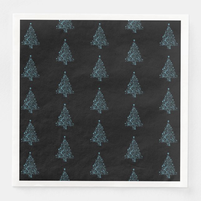 Serviette Jetable Joyeux Noël Arbre Motif Bleu Noir Élégant (Devant)