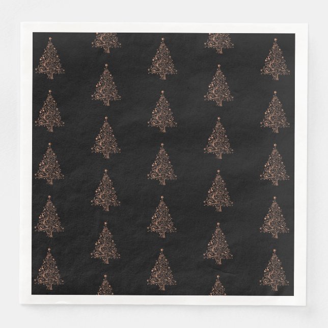 Serviette Jetable Joyeux Noël Arbre Motif Cuivre noir Élégant (Devant)