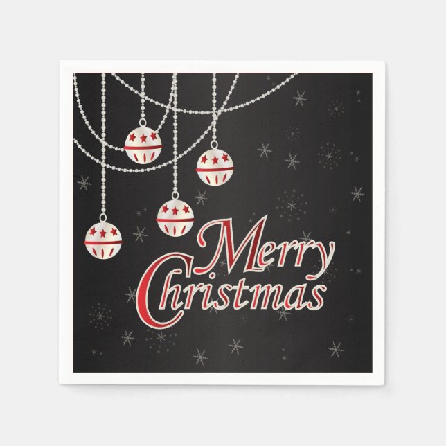 Serviette Jetable Joyeux Noël noir, rouge et blanc (Devant)
