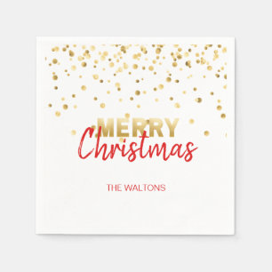 Serviette Jetable Joyeux Noël personnalisé de confettis ROUGES d'o