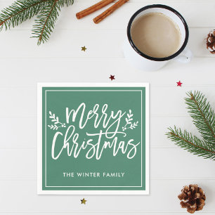 Serviette Jetable Joyeux Noël Vert moderne Script Vacances