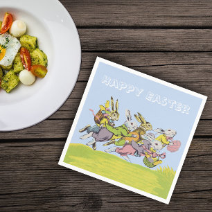 Serviette Jetable Joyeux Pâques courir les lapins Pastel