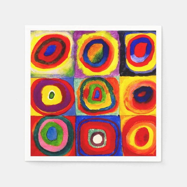 Serviette Jetable Kandinsky Farbstudie Cercles Carré Quadrate Art (Devant)