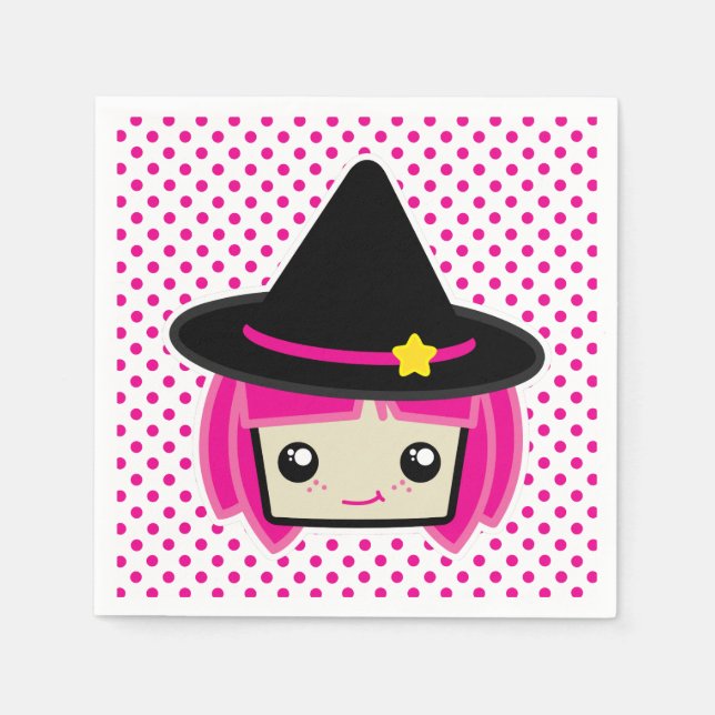 Serviette Jetable Kawaii Pink Haired Witch Napkins (Devant)