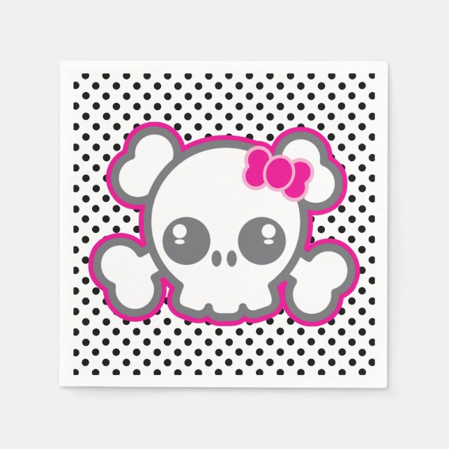 Serviette Jetable Kawaii Pink Ribbon Skull Napkins (Devant)