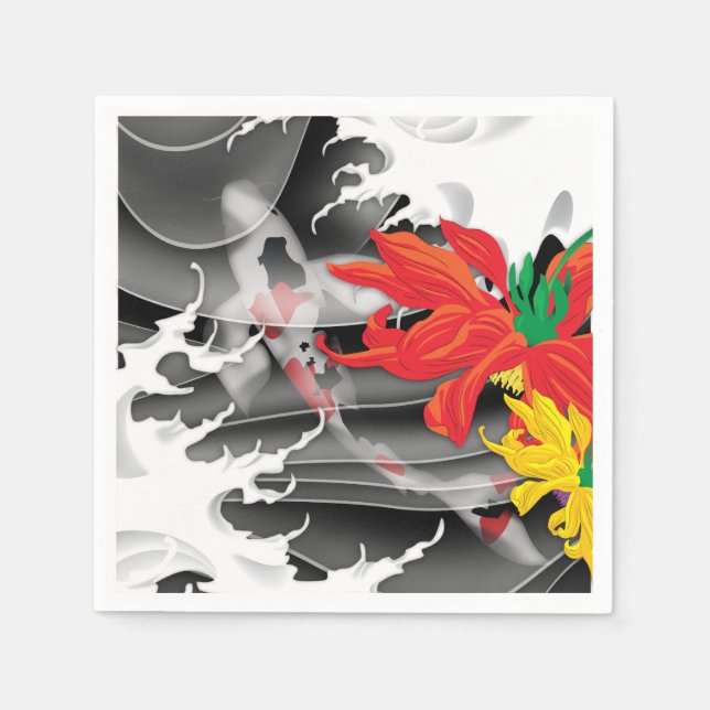 Serviette Jetable Koi japonais traditionnel sous l'eau (Devant)