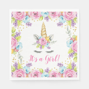 Serviette Jetable La florale d'aquarelle Unicorne C'est un Baby show