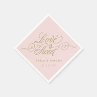 "L'amour est sucré" serviettes Mariage or et rose