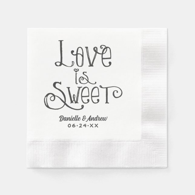 Serviette Jetable L'amour mariage est doux Monogramme manuscrit (Devant)