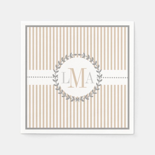 Serviette Jetable Latte, blanc rayé mariage motif (Devant)