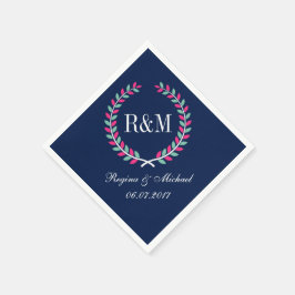 Serviette Jetable Laurel Wreath Monogram Mariage Napkin Navy Blue
