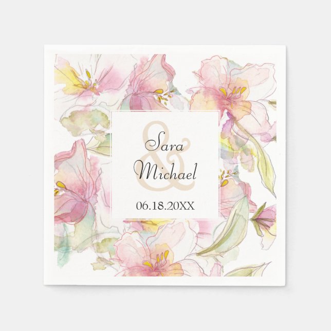 Serviette Jetable Lavande et pastel rose Aquarelle Mariage floral (Devant)