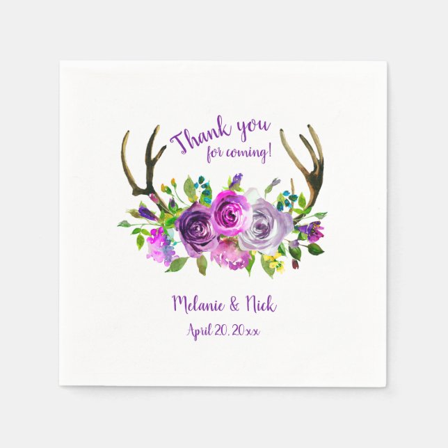 Serviette Jetable Lavande violette Floral bois décor mariage (Devant)