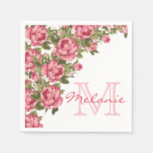 Serviette Jetable Le cru rougissent les pivoines roses nom,