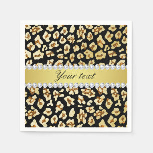 Serviette Jetable Leopard Faux Gold Parties scintillant et Foil Blac