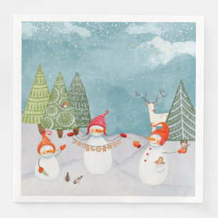 SERVIETTE JETABLE LES AMIS DE SNOWMAN & WOODLAND EN WONDERLAND HITER