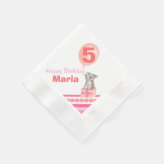 Serviette Jetable Les filles nommées 5e anniversaire koala ballon se (Coin)