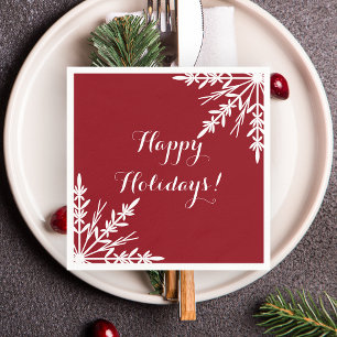 Serviette Jetable Les flocons blancs d'hiver sur Red Happy Holidays