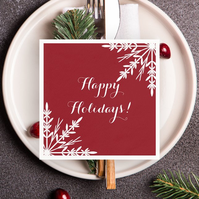 Serviette Jetable Les flocons blancs d'hiver sur Red Happy Holidays (Créateur téléchargé)