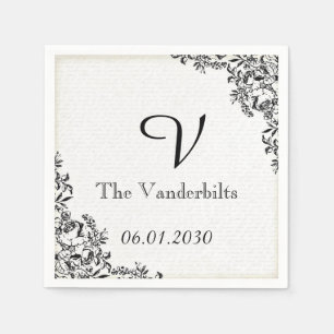 Serviette Jetable LETTRE D'AMOUR Rose Noir Mariage Monogramme