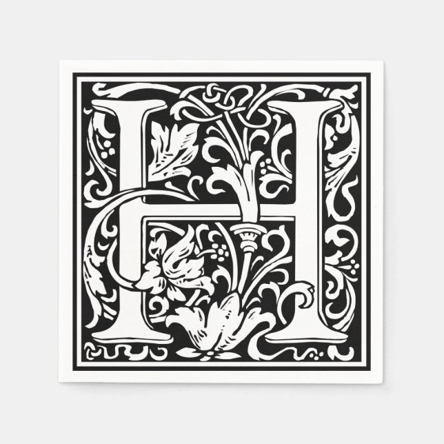 Serviette Jetable Lettre H Monogramme médiéval Art Nouveau (Devant)