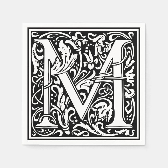 Serviette Jetable Lettre M Monogramme médiéval Art Nouveau (Devant)