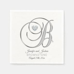Serviette Jetable LETTRE MONOGRAPHIQUE PERSONNALISÉE B Mariage argen