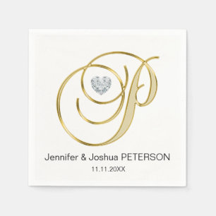 Serviette Jetable Lettre monographique personnalisée P Mariage blanc