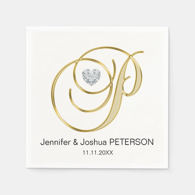 Serviette Jetable Lettre monographique personnalisée P Mariage blanc (Devant)