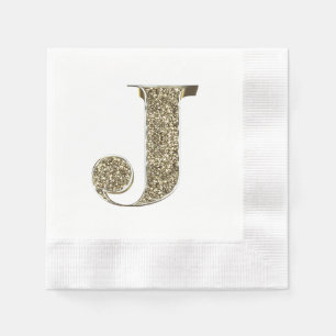 SERVIETTE JETABLE LETTRE MONOMOMOBILE INITIALE J OR ÉCLAIRÉE