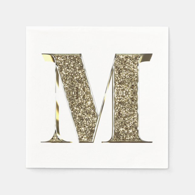 SERVIETTE JETABLE LETTRE MONOMOMOBILE INITIALE M ÉCLAIRÉE D'OR (Devant)