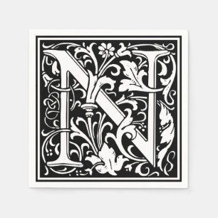 Serviette Jetable Lettre N Monogramme médiéval Art Nouveau