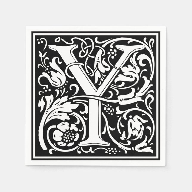 Serviette Jetable Lettre Y Monogramme Médiéval Art Nouveau (Devant)