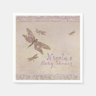 Serviette Jetable Libellules violettes et dorées Fête personnalisée