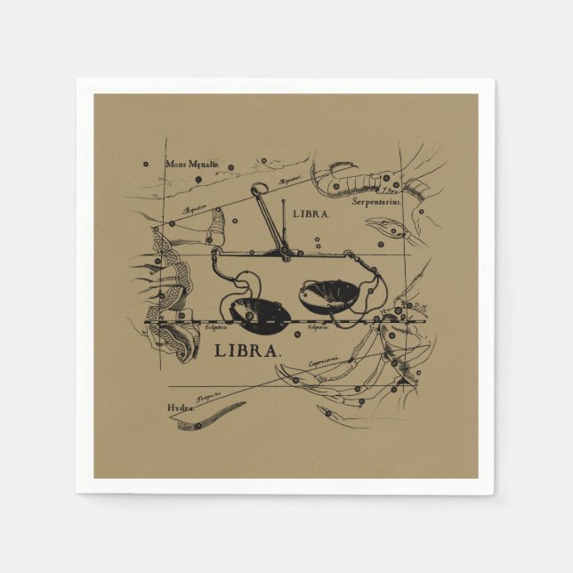 Serviette Jetable Libra Constellation Map Hevelius vers 1690 (Devant)