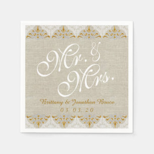 Serviette Jetable Linen Lace M. Mme Rustic Papier Mariage serviettes