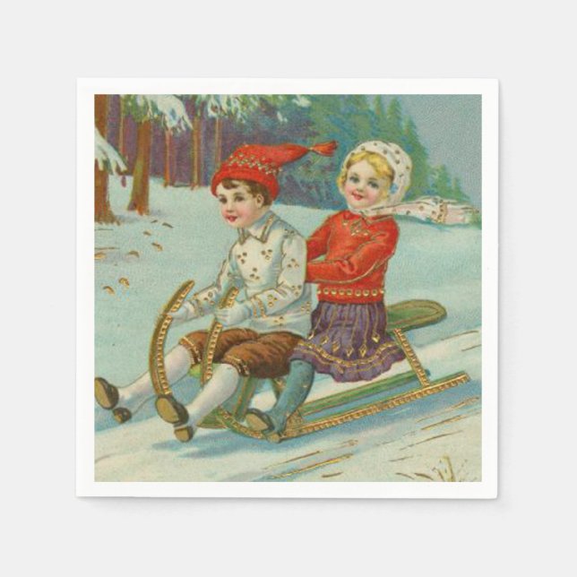 Serviette Jetable Linge de maison de Noël Vintage avec enfants (Devant)