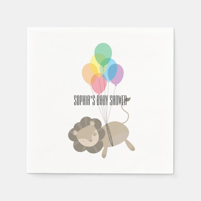 Serviette Jetable Lion avec Baby shower à ballons (Devant)