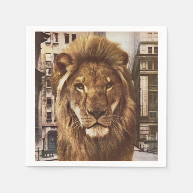 Serviette Jetable lion en ville (Devant)