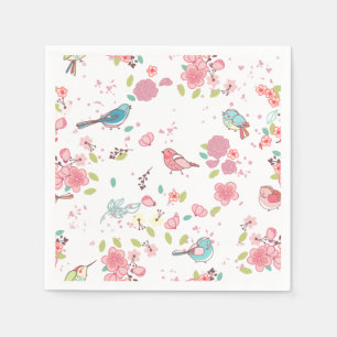 Serviette Jetable Little Birdie Rose et Blue Whimsical Girl