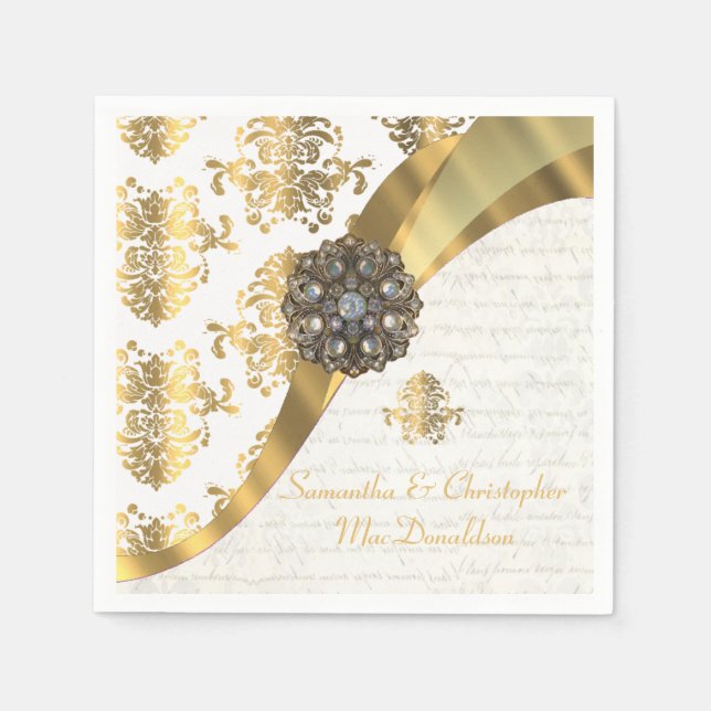 Serviette Jetable Livre d'or blanc traditionnel mariage damassé (Devant)
