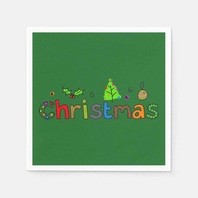 Serviette Jetable Livre vert de Noël de forêt Napkin (Devant)
