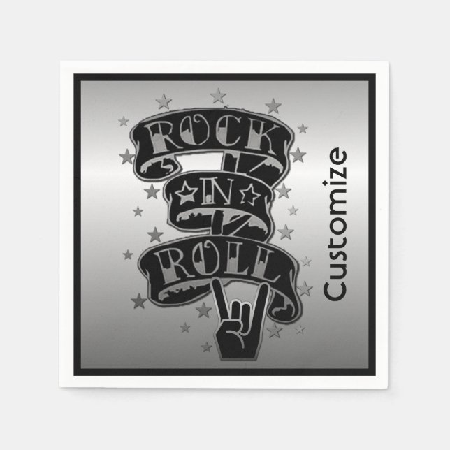 Serviette Jetable Logo Black & Silver Rock & Roll Napkins 2 (Devant)