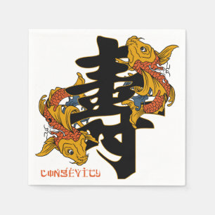 Serviette Jetable Longévité de poissons de Koi de kanji