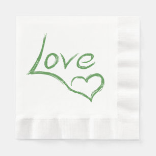 Serviette Jetable Love & Hearts Green & White Wedding Party