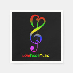 Serviette Jetable Love peace music hippie treble clef noir