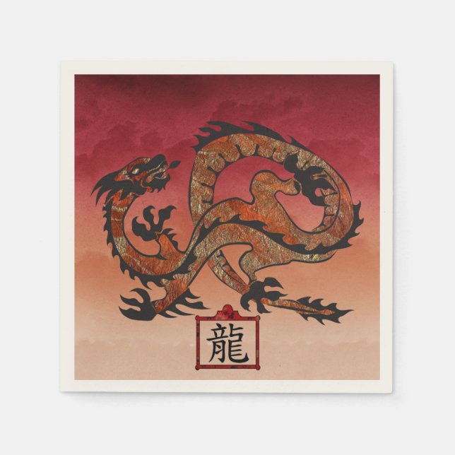 Serviette Jetable Lucky Red Dragon, 龙 (Devant)
